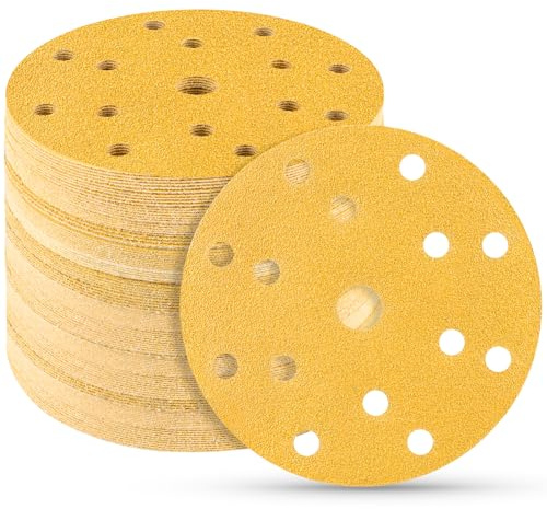 STEBRUAM 50 pezzi Dischi Abrasivi 150mm,80 Grana 15 fori set Fori Rotondi Carta Vetro 150 mm per Orbitale Levigatrice Giraffa per Legno,Metallo