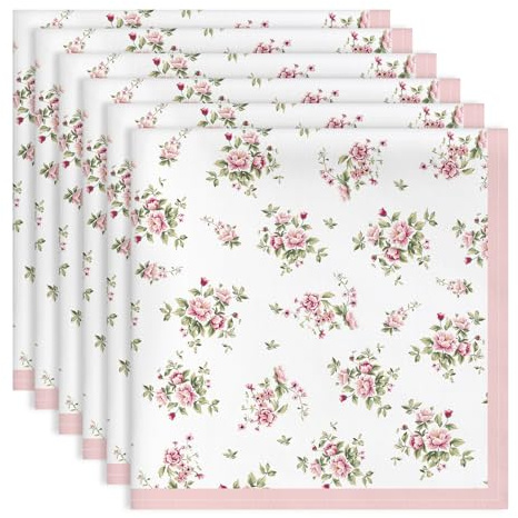 Arquiel Servilletas de Rosa Blanco Tela de Cocina, Servilletas de 6 de Tela 100% Algodón Suaves Cómodas Lavables Reutilizables Servilletas de Mesa para Cenas Familiares, Cócteles, Bodas