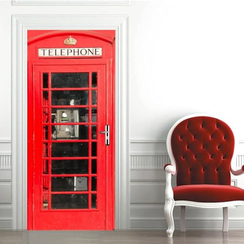 Telephone Box Door Stickers for Interior Doors Telephone Box 3D Door Decals Art Sticker Self Adhesive Door Murals for Bedrooms Living Room Bathroom Home Decor 77 x 200 cm A2207