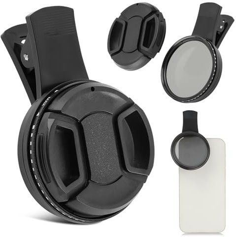 52mm Variable ND2-ND400 Filter, Clip-on Phone Lens ND Kit, Universal Adjustable Neutral Density Compatible With iPhone/Samsung/Android Smartphones (Size: 52mm)