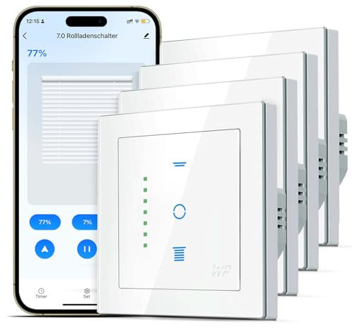 SMARTERCURRY Wlan Rolladenschalter, [7 Pro] Smart Rolladen Zeitschaltuhr zur Steuerung der Rollläden/Jalousien/Markisen, WLAN Jalousien Schalter kompatibel mit Echo Alexa/Google Assistant, 4 Stücke