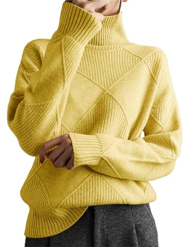YCBMINGCAN Suéter de invierno a rayas para mujer, suelto, informal, ropa de punto literario, jersey de punto fino para mujer, amarillo, XXL