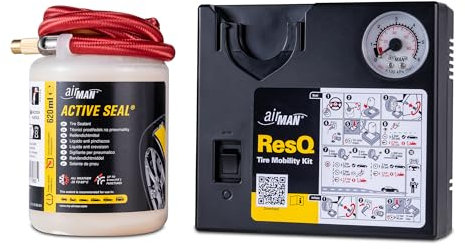 AirMan ResQ Emergency Tyre Repair Kit, 620ml, with Valve Puncture Repair Sealant, Air Compressor, for All Cars