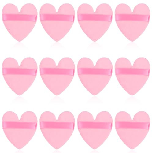 TIESOME 12 Stück Powder Puff, Herzförmige Makeup Puderquaste Schwämmchen Poder Puff Waschbar Wiederverwendbar Make up Werkzeug für Loses Puder oder Foundation (Rosa)