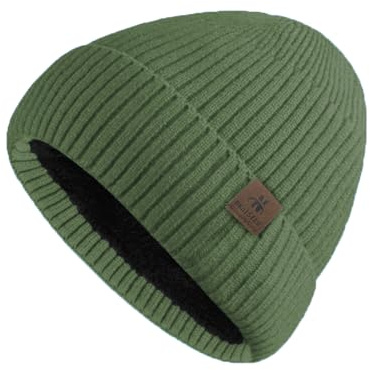 UNNESTAR Bonnet d'hiver en polaire pour homme - Garde au chaud par temps froid - Bonnet thermique en tricot avec tête de mort, Vert, Taille unique