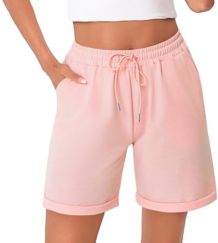 Litherday Shorts Damen Kurze Hose Damen Sporthose Kurz Baumwolle Sport Shorts Sommer Jogginghose Traininghose mit Taschen für Fitness, Running, Gym Rosa M