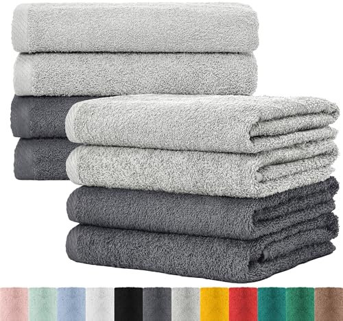 BaSaTex Frottee Handtücher 50x100 im 8er Pack aus 100% Baumwolle - Made in Green Zertifiziert - mit Aufhängeschlaufe - Farbe: Anthrazit Grau