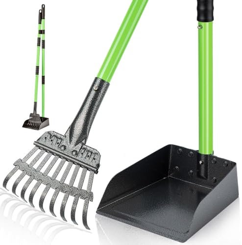 Hundekotschaufel, Hundekotschale und Rechen Set, Haustierkotentfernung Schaufel mit langem Griff für mittelgroße kleine Hunde, strapazierfähig – Verwendung auf Gras, Schmutz oder Kies