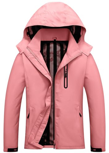 Vijamiy Vêtements Imperméable Femme Coupe-vent à Capuche Doublure en Maille Veste Respirante Randonnée Veste courte, Légère et Imperméable(Couleur Rose,XXL)