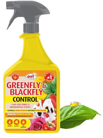 Doff Greenfly & Blackfly Control – 1L Pest Spray for Garden and Greenhouse – Aphid, Whitefly & Spider Mite Repellent – Protects Edible & Ornamental Plants with Added Plant Feed – Bee-Friendly Formula