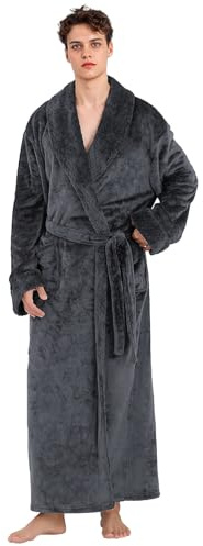 PUTUO Peignoir Robe de Chambre pour Homme: Peignoir Long en Flanelle Polaire Douce pour l’Hiver - Robe de Chambre Chaude en Pilou-Pilou Idée Cadeau de Noël Anniversaire