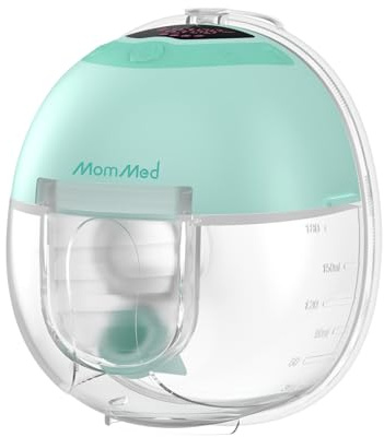 MomMed S33 Tragbare Elektrische Milchpumpe, ultra-leise In-BH-Pumpe für Arbeit & Nacht, One-Touch-Pause, Nachtlicht, auslaufsicher, 4 Modi & 9 Stufen, 17/19/21 mm Einsätze (Grün, 1 Stück)