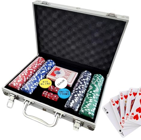 Set di chip da poker – Valigetta in alluminio argentato, professionale per la raccolta di chip da gioco, accessori, robusto organizer | per giocatori, appassionati, collezionisti, famiglia, casa