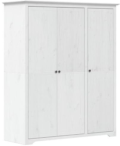 Eleganz Armario BODO blanco 146 x 53,5 x 173 cm de madera maciza de pino y materiales de madera | Armario grande con asas de metal | almacenamiento estable para dormitorio y salón