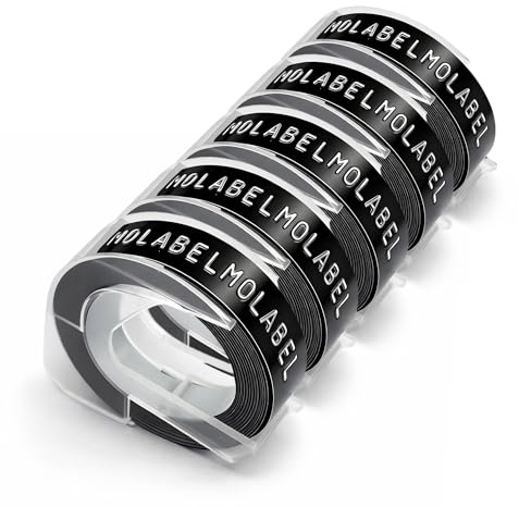 Molabel prägling vitt på svart kompatibel med Dymo 3D-präglingsband 9 mm x 3 m självhäftande band S0847730 för Dymo Omega prägling 5-pack