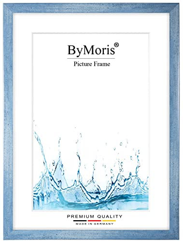 ByMoris Cornice per foto personalizzata 21 x 29.7 cm DIN A4 in Blu chiaro Sfocato con vetro acrilico antiriflesso, poster puzzle ritratto cornici in legno