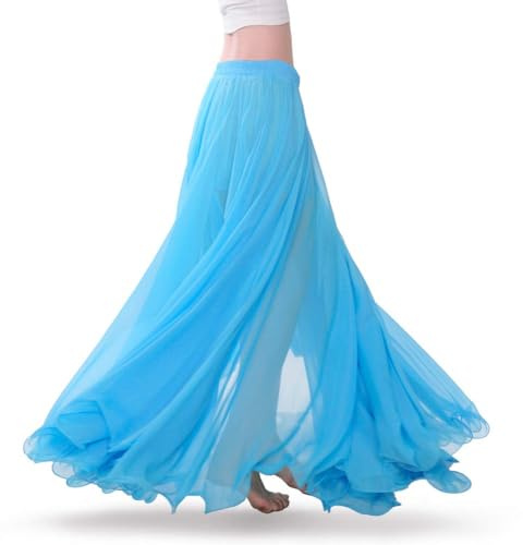 Wuchieal Falda de danza del vientre, disfraz de danza del vientre, faldas de gasa para mujer, falda larga para festival, ropa de rendimiento, azul claro, Talla única