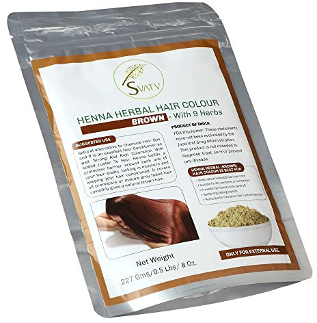 SVATV Brown Henna Hair Colour with Goodness of 9 Herbs | Brown Henna Mehndi for Hair, Make Hair Soft & Shiner Natural Hair Color for Men & Women 227g,08oz