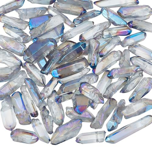 OLYCRAFT Juego de 51-55 piezas de cristal de cuarzo piedras batidas piedras pulidas varillas de cristal de cuarzo a granel puntas irregulares para hacer joyas chapado en arcoíris