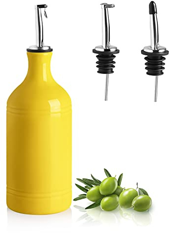 Sweejar Ceramic Olive Oil Dispenser Bottle, Opaque Oil Cruet Protects to Reduce Oxidation, Suitable for Storage Vinegar, Coffee Syrups & Other Liquids, Pack of 1, 15.5 Fl Oz(Yellow)