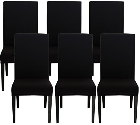 Jaotto Stuhlhussen 6er Set Stretch, Stuhlhussen für Esszimmerstühle Schwingstuhl, Stretch Stuhlschoner Abnehmbarer Waschbarer, Stuhlbezug Universal für Stuhl Esszimmer Büro Bankett Hotel(Schwarz)