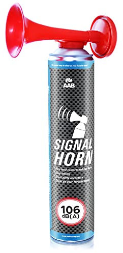AAB Signal Horn – Laut Air Horn 106 dB(A), Gashupe Fußball Mit Nicht Brennbarem Gas, Bis Zu 320 Kurze Pieptöne, Lufthorn, Vuvuzela, Pressluft Tröten, Druckluftfanfare, Drucklufthupe