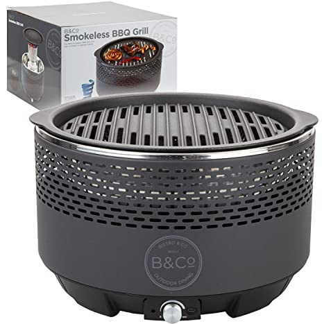 VFM - Grey Smokeless Bbq Grill - Alfresco, Charcoal, Coal Stove for Cooking, Portable, Easy To Use, Camping, Holidays, Summertime, Table Top, Small Bbq