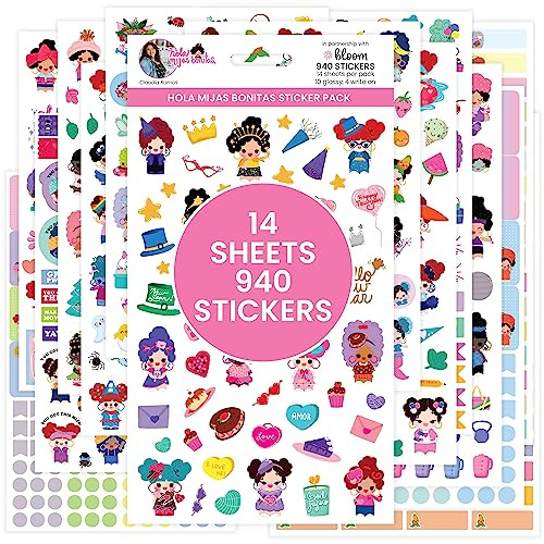 bloom daily planners Hola Mijas Bonitas Planner Stickers - 14 Sheets / 950+ Illustrated Stickers - Variety Pack for Calendar Decorating, Planning, Scrapbooking, etc. - Cute Latinx Themed Stickers