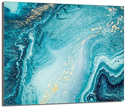 Herdabdeckplatte 60x52 Einteilig Glas Elektroherd Induktion Herdschutz Spritzschutz Glasplatte Deko Schneidebrett, Marmor Türkis