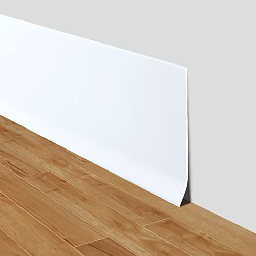 LSGCQ Flexible Baseboard Molding Trim 4 Inch x 20 Feet Self-Adhesive Vinyl Wall Base Peel and Stick Cove Base Rubber Wall Moulding Trim (White)
