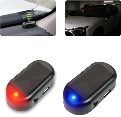 Allarme per Auto a LED, Luci di Segnalazione Antifurto, 2 pcs Sistema di Allarme, Luce di Avvertimento Simulata a Energia Solare, Lampada per Sicurezza Auto (Rosso, Blu)