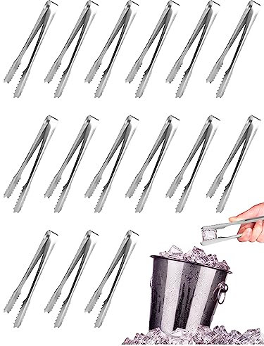 Hengxinc 15 Stücke Eiszange Edelstahl 15CM Zuckerzange Klein Eiswürfelzange Zangen Candybar Zubehör Eiswürfel Zange Süßigkeiten Zange für Candybar Bar Abendessen BBQ Hochzeit Küche