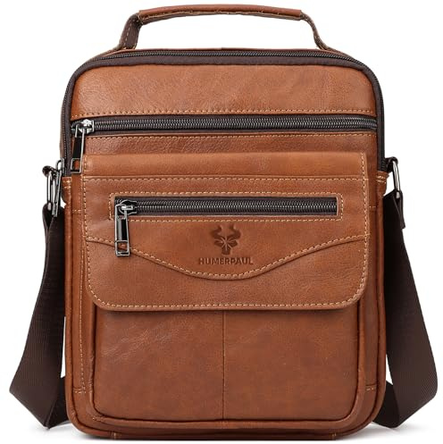 HUMERPAUL Small Messenger Bag for Men Sling Crossbody Shoulder Bag Genuine Leather Handbag Man Purse for Work Business