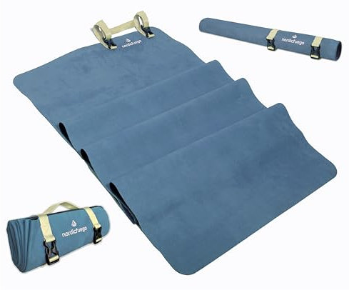 Yogamatte Rutschfest, Faltbar und Dünn mit Tragegurt aus Naturkautschuk | Leicht und Kompakt Travel Yoga Mat | Gymnastikmatte, Fitnessmatte | Yogamatte für Reisen, Fitness | nordicfuego Greyish Blue