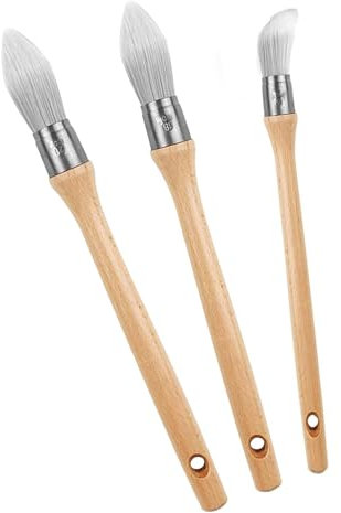 3 Pièces Pinceaux Rond Professionnnels Pinceaux à Craie en Bois Pointus Synthétiques Pinceaux pour Meubles Décor Mur Maison Épilation à la Cire Soie
