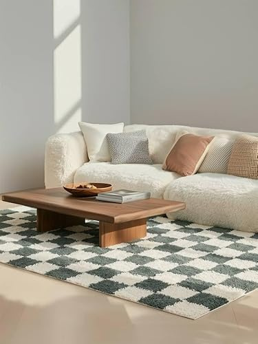 RugVista Chessie, Teppich, 100 x 160 cm, Rechteckig, Hoher Stapel, Wohnzimmer, Schlafzimmer, Nur chemische Reinigung, Oeko_tex_100, Grün/Off Weiß