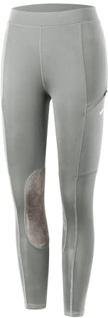 WILLIT Ridbyxor för barn, flickor, ridleggings, knätrimning, ungdom, ridningsbyxor, sommar, ventilerande, elastisk med fickor, Mellangrå, XL