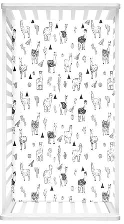 Odot Spannbettlaken für Kinderbett, Alpaka Muster Kinderwagen Matratzenbezug Weiche Atmungsaktive Spannbetttuch Babybett Beistellbett Spannbettlaken Stubenwagen Bezug (Schwarz Dreieck,90x55cm)