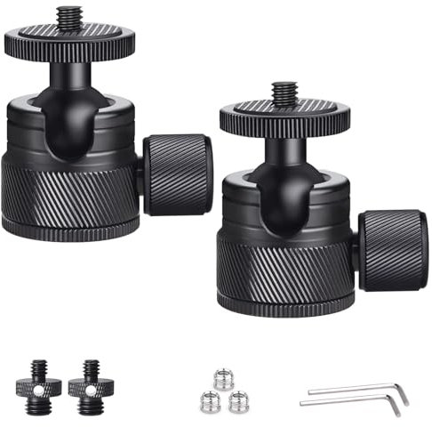 ARTCISE 2pcs Mini Rótula de Bola, CB20 20 mm Mini Cabeza de Trípode de Metal con 1/4 -20 Macho a 1/4 -20 Macho Adaptador de Tornillo para Todas Las Cámaras/Trípode/Monitor/Luz