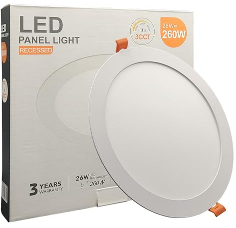 FactorLED Downlight LED-Deckeneinbauleuchte, rund, schmal, 24 cm, 26 W (260 W), runde Einbauplatte, ultradünne Platte, wählbares Licht 2700 K-4000 K-5700 K (CCT) (1, Ø 240 mm)