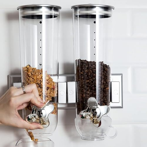 MINRS 3 l frukostdispenser dubbel matdispenser dubbel dispenser för flingor och snacks 29 x 15 x 30 cm matdispenser för spannmål, torra frukter, pasta och sötsaker