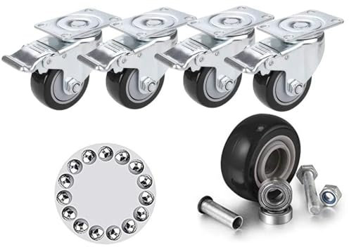 COOCHEER Ruedas giratorias de 75 mm con freno, 4 unidades, carga máxima de 400 kg, doble bloqueo de 360 grados, PVC y acero, color negro, sillas de oficina y muebles de jardín