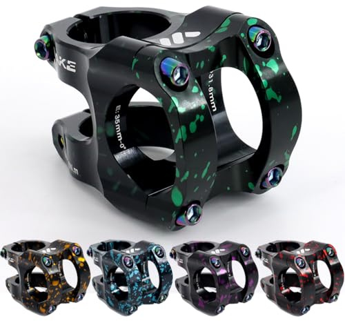 CYSKY 31,8 Potence de vélo 35mm Potence VTT Courte Collier de Guidon Ultra-léger en Alliage d'aluminium CNC 35mm pour VTT, vélo de Route, DH, Gravel, BMX (Noir+Vert)