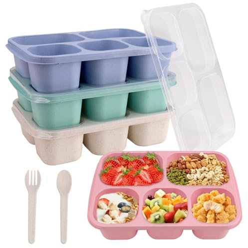 CRITIVE-SHOP Lot de 4 boîtes à bento pour adultes - Avec 5 compartiments - Pour le stockage des aliments - Avec cuillère et fourchette - Pour l'école, le travail, le micro-ondes