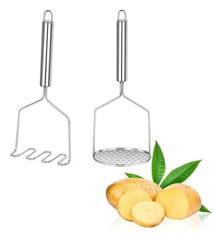 Weenwill Schiacciapatate,2 Pezzi Schiacciapatate Acciaio Inox,Schiacciapatates con Impugnatura Salda,Schiaccia Patate Ondulato,Utensile da Cucina per Patate,Verdure,Frutti di Bosco,Frutta