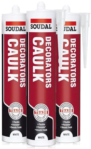 Soudal White Decorators Caulk | Acrylic Silicone Gap Filler | Low Shrinkage, Paintable & Flexible | For DIY Home & Trade Use | 3 Pack