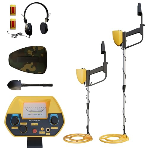 YRHome Detector de metales para niños, 2 modos, detector de metales con pantalla LCD, bobina resistente al agua y mango largo, incluye juego completo de excavación (pala, garra y bolsa), detectores de