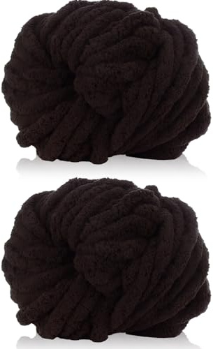 Cnwinu 2 Pack Chunky Yarn,240g Chenille Yarn for Hand Knitting,Multi-Colored Soft Thick Wool,Super Chunky Wool for Knitting&Crocheting Blanket,Cushion,Pet Beds,Bags,Hats,Scarves(Coffee)