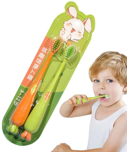 Tktouci Cepillo De Dientes Infantil,2 Unidades Cepillos De Dientes Manuales Con Forma De Zanahoria - Suministro Cuidado Encías Infantil 3+ Niños Niñas Diario Casa Baño