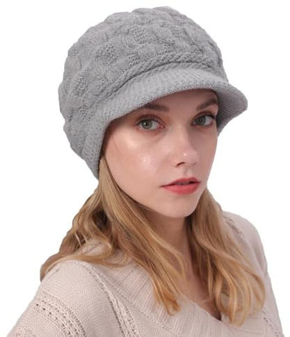 AYPOW Bonnet Hiver pour Femme, Doublé en Polaire avec Bord, Tricoté Chaud Protection des Oreilles Chapeau d'hiver à visière, Béret Chapeaux Thermique, Casquette Hiver Quotidien pour Femme, Beanie Caps